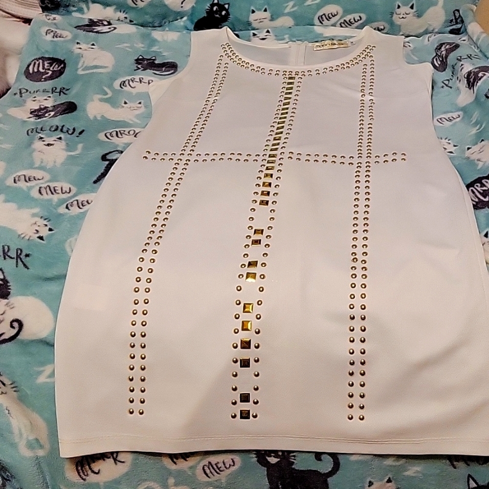 Womans cream colored dress with gold studs .size medium.  Moon River.